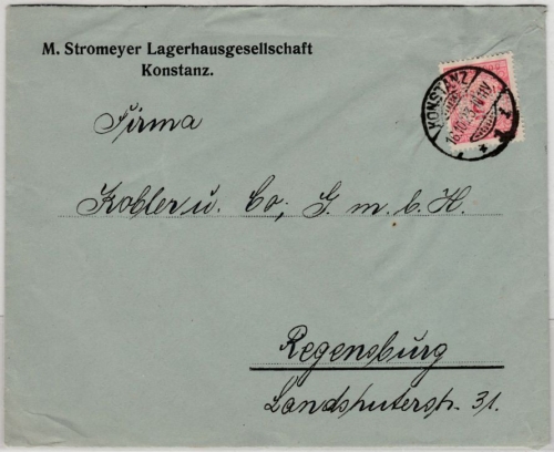 DR-Infla - 5 Mio. Korbdeckel/Perfin "MSK", Brief Konstanz - Regensburg 16.10.23