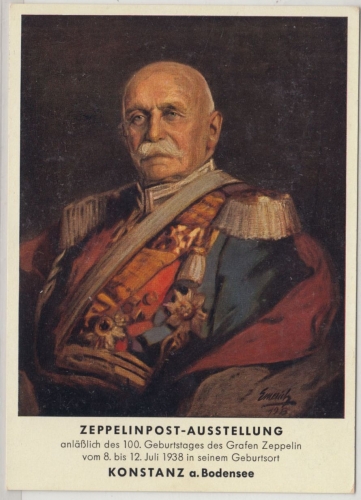DR - Zeppelinpost-Ausstellung Konstanz 1938, 6 Pfg. Privat-GA-Karte + SST