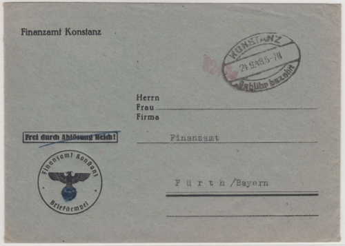 All.Bes. - Konstanz 24.9.48 Gebühr bezahlt "024Ba", Brief n. Fürth