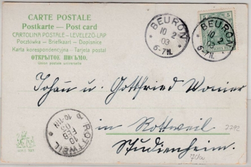 DR - Beuron 1903, K1 a. Karte n. Rottweil