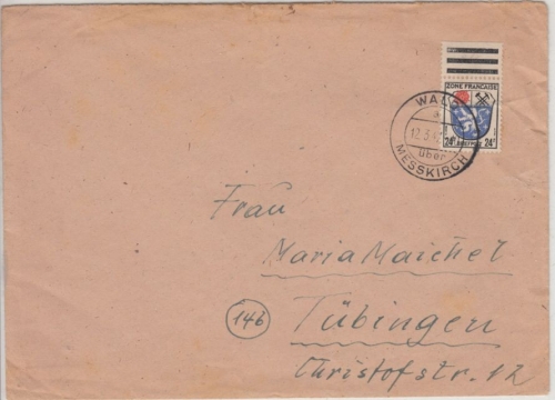 FZ-Allg. - Wald ü. Messkirch 1947, Poststelle I, Brief n. Tübingen