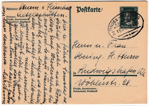 DR - Bahnpost Titisee - Seebrugg Z.1931, 8 Pfg. GA-Karte Altglashütten 1929 n.