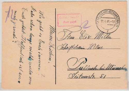 All.Bes. - Neustadt (Schwarzwald) 1946, Gebühr bezahlt/Taxe percue, Ra2 Karte