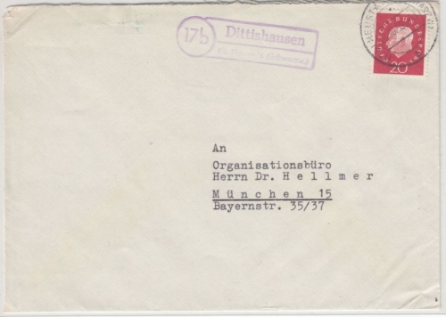 BRD - (17b) Dittishausen ü. Neustadt, Landpost-Ra2 a. Brief n. München 1959