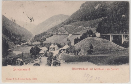Baden-Württemberg - Gasthaus z. Sternen m. Höllenthalbahn, sw-AK Hinterzarten