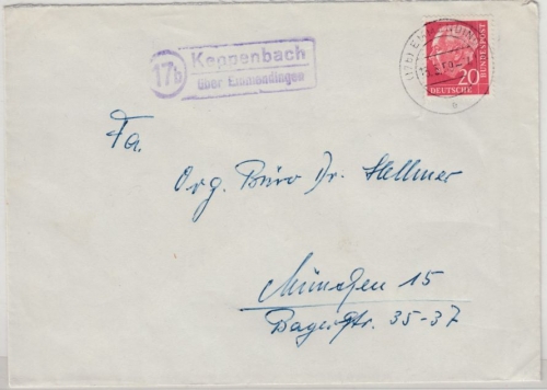BRD - (17b) Keppenbach ü. Emmendingen, Landpost-ra2 a. Brief n. München 1959