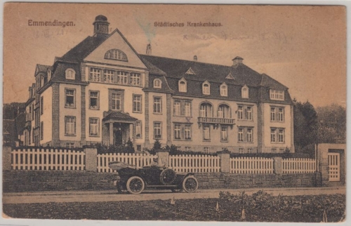Baden-Württemberg - Emmendingen, Städt. Krankenhaus, sw-AK, gelaufen ca. 1920