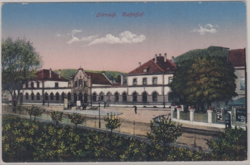 Baden-Württemberg - Lörrach Bahnhof, Farb-AK, ungelaufen ca. 1910