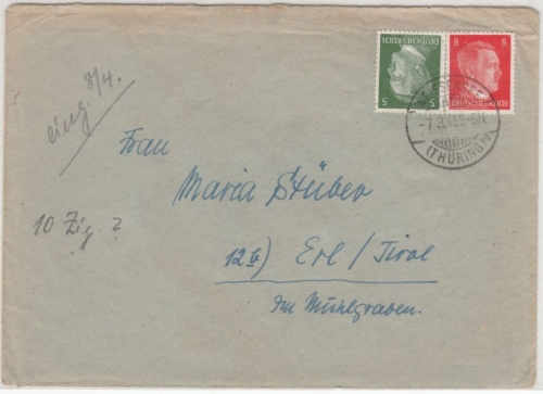 DR - Weissensee (Thüringen) 7.3.45, Brief n. Erl i. Tirol, ohne Inhalt