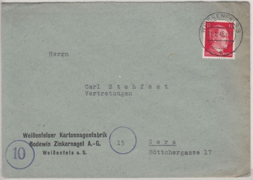 DR - Weissenfels 3 - 31.1.45, Brief n. Gera, ohne Inhalt