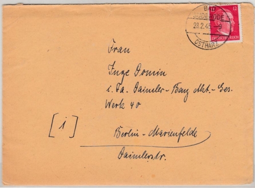 DR - Bad Suderode (Ostharz) 23.2.45, Brief (m. Inhalt) n. Berlin