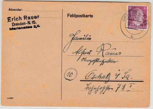 DR - (10) Dresden N25 30.1.45, Karte n. Oschatz