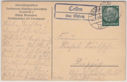DR - Collm ü. Oschatz, Landpost-Ra2 a. Karte n. Leipzig 1936