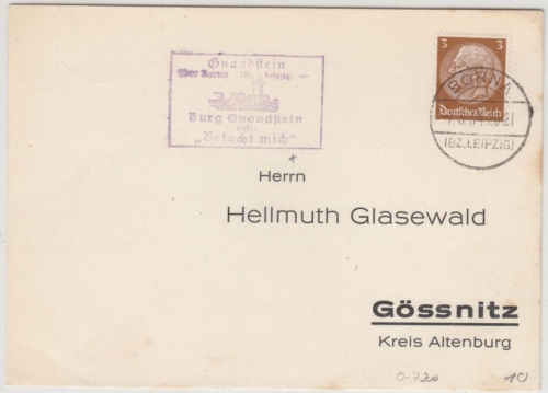 DR - Gnandstein ü. Borna, illustr. Landpost-Ra2 a. Drucksache n. Gössnitz 1934