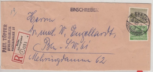 Berlin - 50+10 Pfg. Bauten Orts-Einschreiben-Vds (bis 250 gr) Schmargendorf 1952