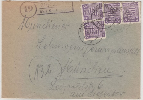 SBZ - (19) Algenstedt ü. Gardelegen, Landpost-Ra2 a. Brief n. München 1946