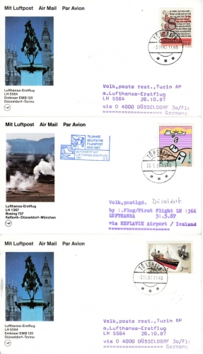 Färöer - 13 Luftpostkarten 1987/88, versch. Frankaturen