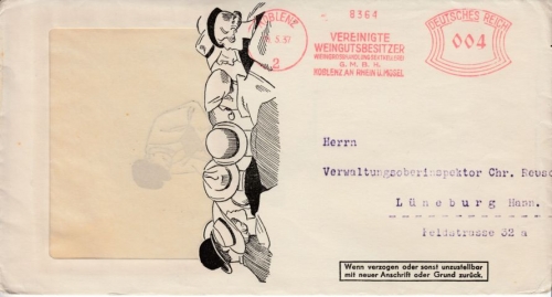 DR - Koblenz 1937, 4 Pfg. AFS "Vereinigte Weingutsbesitzer", illustr. Drucksache