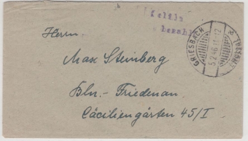 All.Bes. - Griesbach (Rottal) 5.2.46, Gebühr bezahlt, Brief n. Berlin