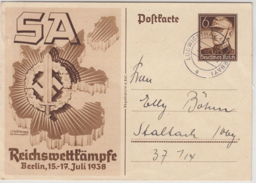DR - 6 Pfg. Sonder-GA-Karte Reichswettkämpfe, Ludwigsthal (Niederbay) 1938 n.