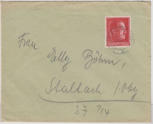 DR - 12 Pfg. 49. Geb. AH, Brief Ludwigsthal (Niederbay) - Stalzach 1938