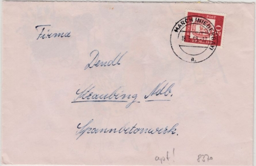BRD - March (Niederbay) 18.3.63, apt. Tagesstpl. (ohne PLZ), Brief n. Straubing