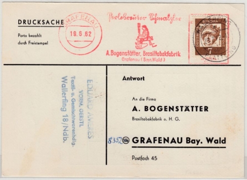 BRD - Wallerfing ü. Plattling, Poststelle I, Drucksache n. Grafenau