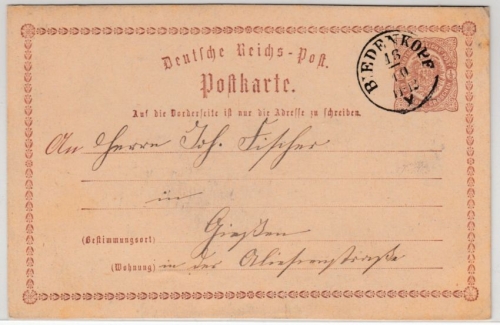 DR - Biedenkopf 16/10 (1874), kl. K1 a. 1/2 Gr. Brustschild GA-Karte n. Gießen