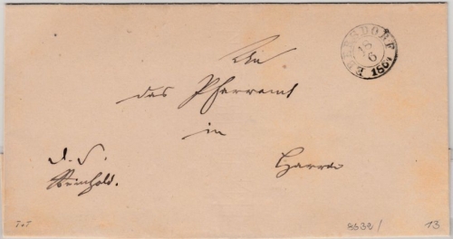 Thurn & Taxis - Ebersdorf 18/6 1864, kl. K2 a. Dienstbrief n. Lobenstein
