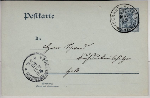 DR - 2 Pfg. Germania GA-Karte/Oberamtsverkehr Eckartshausen - Hall 1904