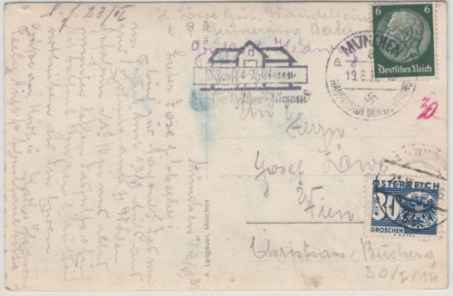 DR/Österreich - 30 Gr. Portomarke, Karte München - Wien 1937