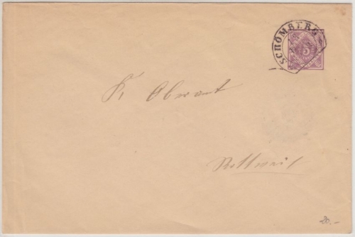 Württemberg - Schömberg 18. DEC 1888, Steigbügel-Stpl. 5 Pfg. Dienst-GA-Umschlag