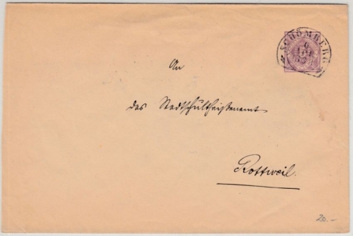 Württemberg - Schömberg 6. APR 1888, Steigbügel-Stpl. 5 Pfg. Dienst-GA-Umschlag