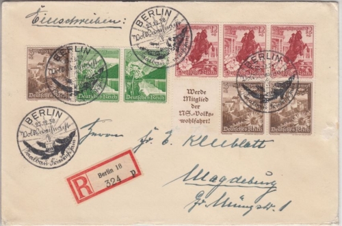DR - Alpenblumen Zusammendrucke, Einschreibebrief SST Berlin Volksweihnacht 1938
