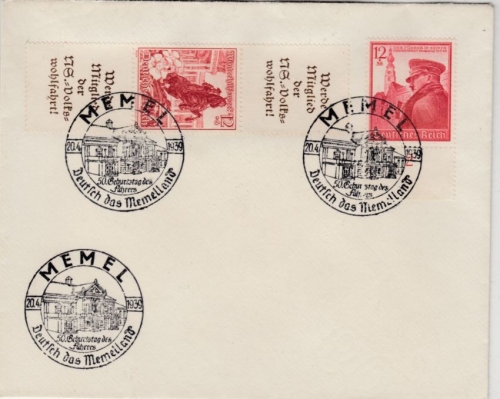 DR - Alpenblumen Zusammendruck, Blankokuvert SST Memel 1939