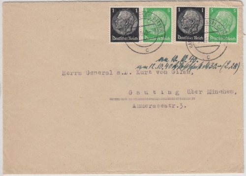 DR - Hindenburg Zusammendrucke, Brief Hamburg-Grossflottbek - Gauting 1940