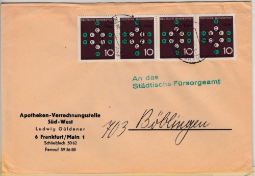 BRD - 4x10 Pfg. Benzolformel, Brief Frankfurt/M. - Böblingen 1965