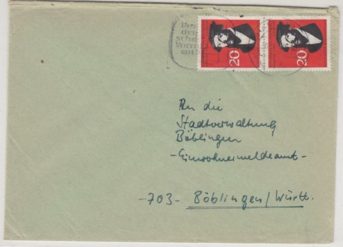 BRD - 2x20 Pfg. Calvin, Brief Hamburg - Böblingen 1964