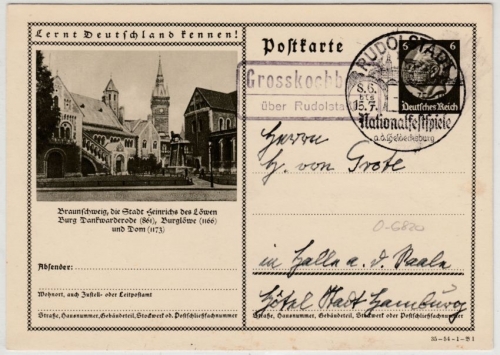 DR - Großkochberg ü. Rudolstadt, Landpost-Ra2 a. Bild-GA-Karte n. Halle 1935