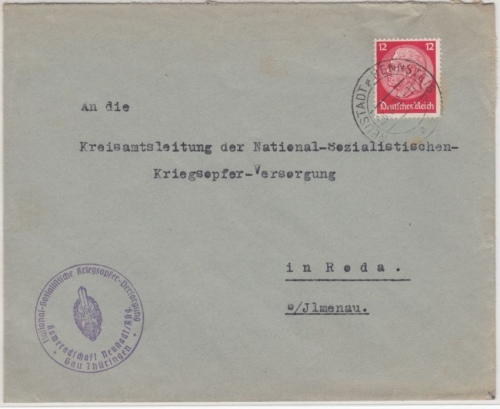 DR - Neustadt a. Rennsteig, Briefstpl. NS-Kriegsopfer-Vereinigung, Brief n. Roda