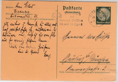 DR - Eisenach 1935, Volkstag d. Inneren Mission, Masch.werbestpl. GA-Karte n.