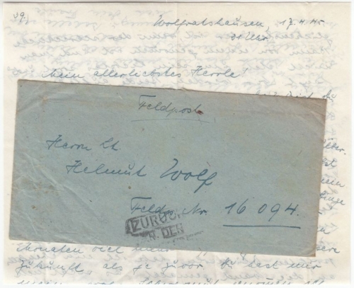 DR - Wolfratshausen 17.4.45, Feldpostbrief/Überroller an FpNr 16094 n. ITALIEN