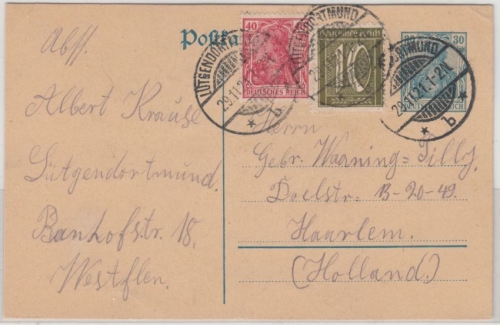 DR - Lütgendortmund 1921, Tagesstpl. a. GA-Karte+Zusatz n. HOLLAND