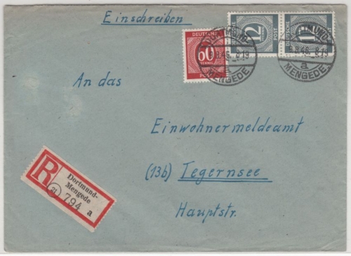 All. Bes. - 60+2x12 Pfg. Ziffer, Einschreibebrief Dortmund-Mengede - Tegernsee