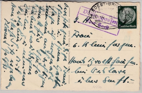 DR - Völlinghausen ü. Soest, Landpost-Ra2 a. Karte/Bahnpost Soest - Brillon 1936