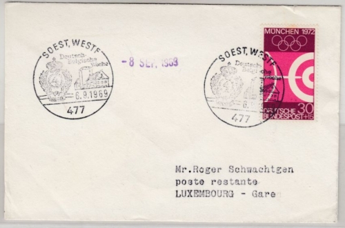 BRD - Soest 1969, SST Deutsch-Belgische Woche, Brief n. LUXEMBURG/postlagernd !!