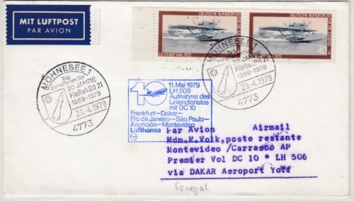BRD - Möhnesee 1979 SST FlaRakBtl 21 Lupo-Brief/LH-Erstflug Et. Dakar-Montevideo