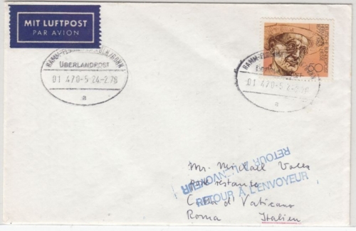 BRD - Überlandpost Hamm -Flughafen Köln/Bonn 01-470-5 Lupo-Brief n. ITALIEN 1978
