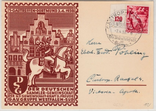 DR - Dotrmund 1938, Gautreffen Dt. Sammler-Gemeinschaft, Sonderkarte v. Castrop-