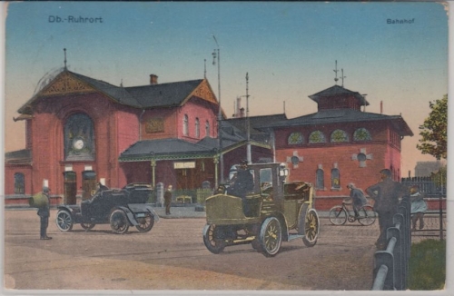 Nordrhein-Westfalen - Duisburg Ruhrort Bahnhof, farb. AK gelaufen 1911